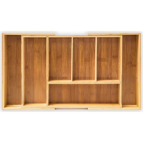 Verstellbarer Besteckkasten, ausziehbarer Schubladeneinsatz, H x B x T: 5 x 48,5 x 28 cm, 5 bis 7 Fächer, Bambus, Natur