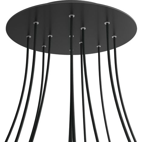 creative cables Rose-One Rosette ronde XXL, Diamètre 400 mm avec 12 trous et 4 trous latéraux - Dibond noir mat, Noir (1/5)
