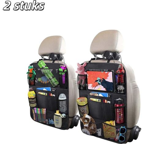 Set of 2 car back seat storage bags with backrest and kick protection for children and babies, black (1/5)