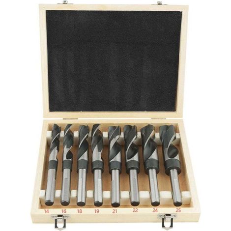 Lot de 8 Forets Hélicoïdaux HSS, Meche Metal Foret Acier, Jeu de Forets HSS à Tige, Coffrets de Forets Traités à la Chaleur 14mm 16mm 18mm 19mm 21mm 22mm 24mm 25mm (1/4)