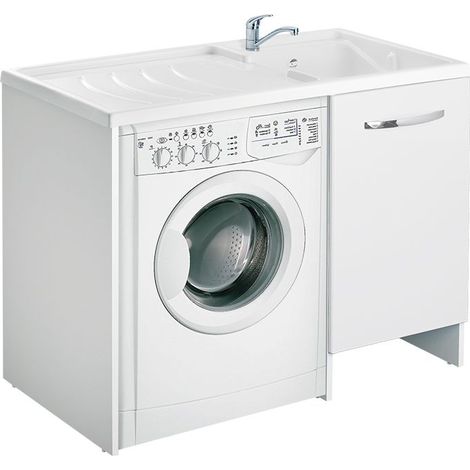 Mobile Lavanderia Da Interno di Design bianco 109x60 cm copri lavatrice vasca dx