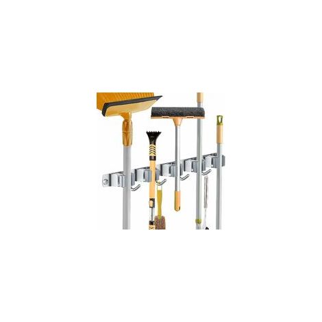 Broom Holder - Stainless Steel Wall Mounted Broom Hanger - 5 Slots 4 Hooks for Kitchen Laundry Garage - 17 Inch - Gray (1/5)