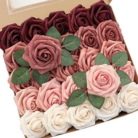 Fleur artificielle - Soie artificielle - Décoration DIY - Rose dégradé vert - Boîte cadeau - Bowant