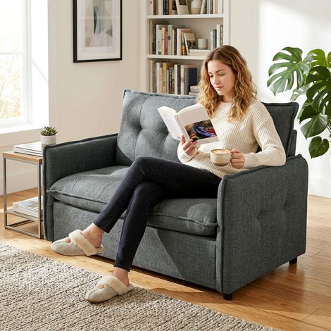 Canapé 2 places. canapé de salon moderne 131 cm avec assise rembourrée. coussins à ressorts. tissu en lin. gris foncé (1/5)
