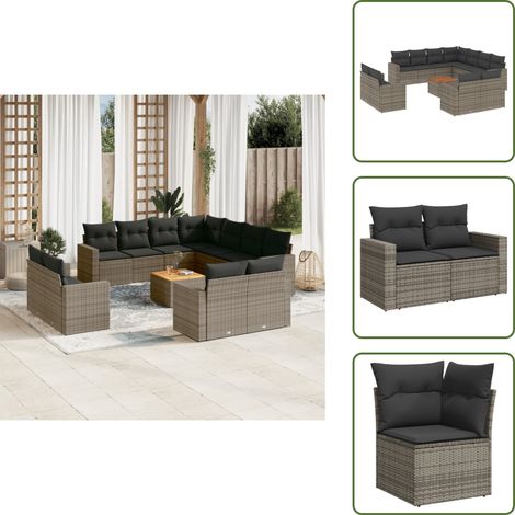 Salon de jardin avec coussins 12 pcs gris résine tressée - Ensemble Salon De Jardin - Mobilier De Jardin - Salon Extérieur - Résine Tressée - Rotin Synthétique (1/5)