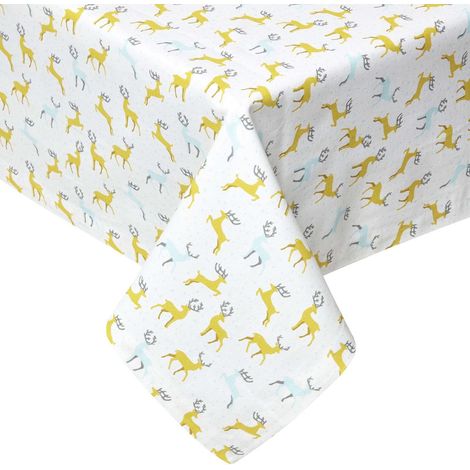 HOMESCAPES Majestic Stag 100% Cotton Round Grey Christmas Tablecloth 178 cm