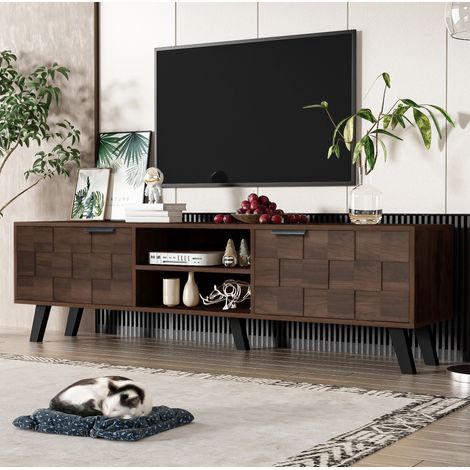 Meuble TV 160,5 cm avec 2 portes et 2 niches ouvertes, bois, pour appartement et hôtel (1/5)