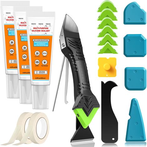Mastic Silicone Tube Plat Outil jointoiement 5-en-1 Salle Bain Cuisine Tête en acier inoxydable, ergonomique, multifonction, séchage rapide, étanche, forte adhérence, utilisation simple (1/5)