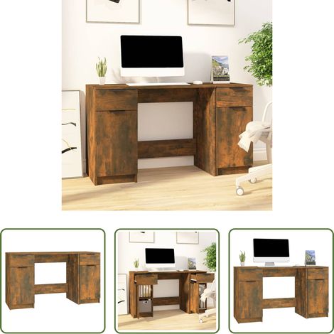 Bureau moderne - Bureau avec armoire latérale Chêne fumé Bois d'ingénierie (1/5)
