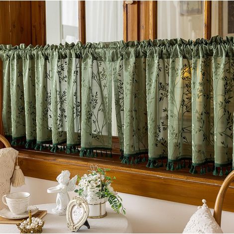Lot de 2 rideaux brise-bise transparents - Pour fenêtre de cuisine - Courts - 60 x 140 cm (l x H) - En dentelle - Avec passe-tringle - Décoration