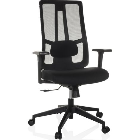 Chaise de bureau / Chaise pivotante TRAMORE BASE siège en tissu / dossier en maille filet noire hjh OFFICE