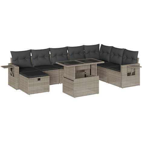 vidaXL Set Divano da Giardino 9pz con Cuscini Grigio Chiaro Polyrattan (1/5)