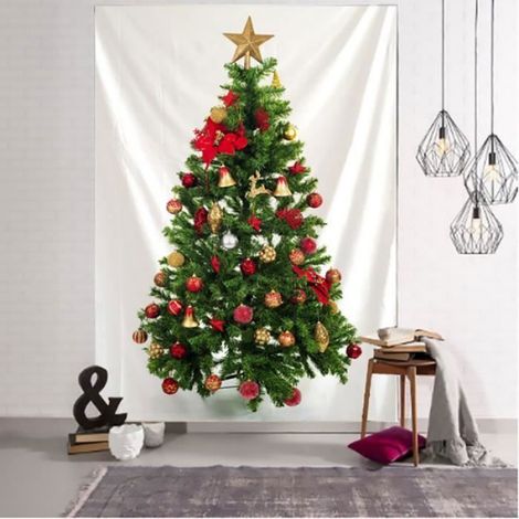 1 Tapisserie Sapin de Noël,Impression Toile Polyester 130x150cm,Décoration Murale Chambre Salon