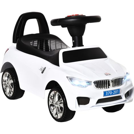 Voiture électrique pour enfants de 18 à 36 mois avec phares, musique, klaxon, volant, espace de rangement et poignée - Blanche (1/5)