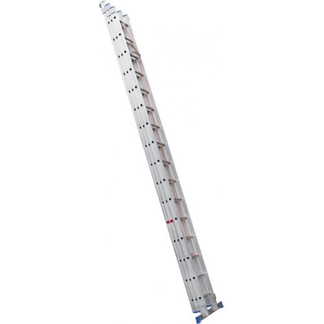 Hailo – Échelle coulissante à corde professionnelle 3 plans 3x16 échelons 10,8m – Échelons antidérapants – Aluminium léger 42,7 kg – Stabilité accrue