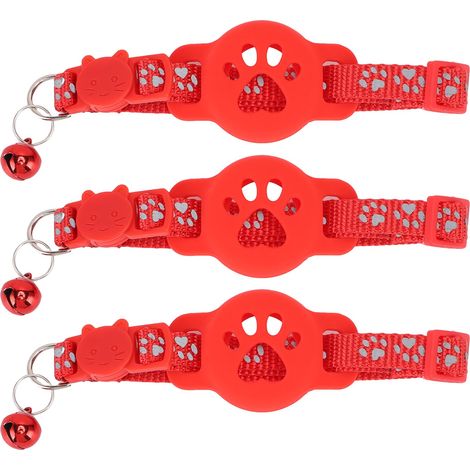 Support de collier réfléchissant pour chat, 3 pièces, avec cloche, Anti-perte, réglable, étui de protection pour chaton, pour animal de compagnie, rouge (1/5)