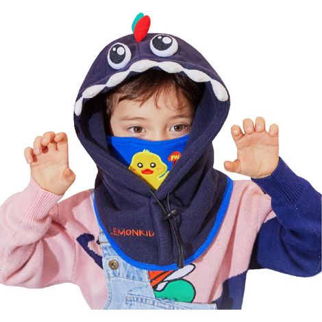 Cagoule Polaire Enfants Balaclava Ski Cache Nez Protège Cou Cagoule d'hiver Chapeau Écharpe pour Garçon Fille 02 Bleu Marin Dinosaure (1/5)