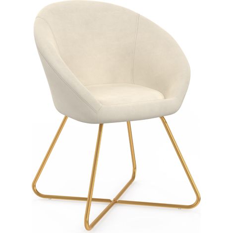 Runder Sessel ANGELINA beige in Velours mit goldenen Kreuzbeinen (1/5)