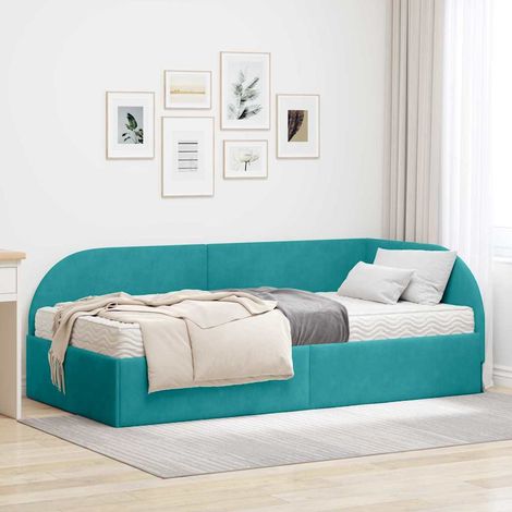 vidaXL Struttura Letto Angolare con Materasso 2 pcs Turchese Velluto