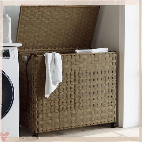 372044 Panier à linge avec roulettes 66x35x60 cm résine tressée (1/5)