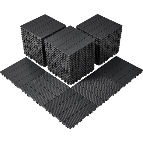 Dalles de Terrasse Emboîtables, Lot de 54, Revêtement de Sol Plastique Imperméable, 300 x 300 mm, 50166 c㎡, Utilisation par Tous les Temps, pour Porche, Piscine, Balcon, Arrière-cour, Gris Foncé (1/5)