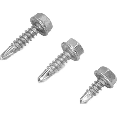 Assortiment de 150 vis autotaraudeuses à tête plate hexagonale avec rondelle en acier inoxydable 304 (1/5)