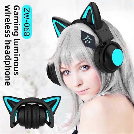Casque Bluetooth 5.0 pliable avec oreilles de chat et éclairage LED (1/5)