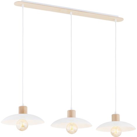 Sospensione Nordica Kobe 3 Luci In Legno E Acciaio Bianco (1/5)