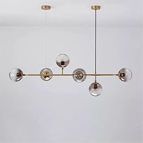 TrAdE Shop Traesio - Lampadario Sospensione 6 Sfere Attacco E27 In Vetro Lampada In Metallo Oro 71645 - (1/5)