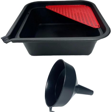 Bac de vidange d'huile moteur 9 litres avec entonnoir professionnel (36,5 x 36,5 x 12,5 cm) (1/5)
