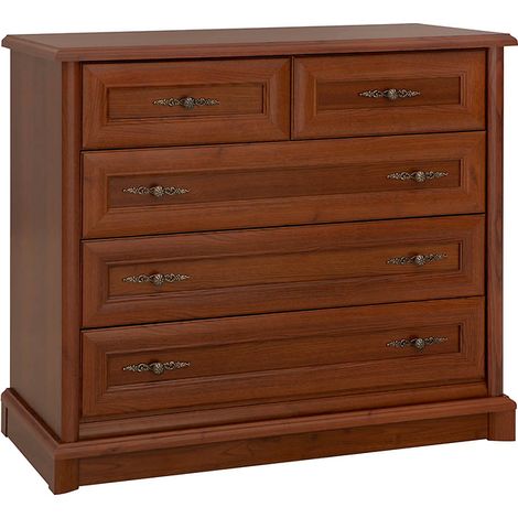 Commode meuble de rangement à 5 tiroirs, couleur châtaigne - Longueur 101 x Profondeur 45 x Hauteur 90,5 cm (1/4)