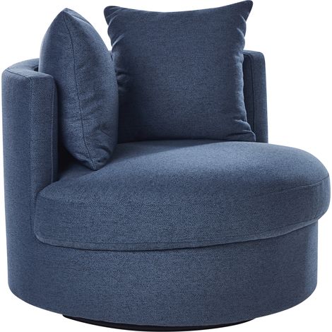 Sillón moderno glamour respaldo redondo poliéster base giratoria hierro con dos cojines azul Dalby