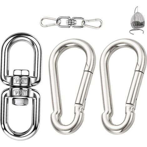 Émerillon en acier inoxydable M8 avec 2 mousquetons - Grand anneau rotatif en acier inoxydable avec double extrémité et œillet pivotant - Pour fauteuil suspendu, chaise suspendue, barbecue pivotant (1/5)