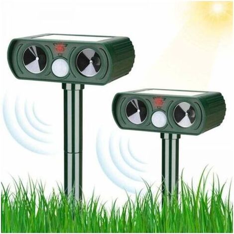 Répulsif Chat Jardin Solaire à Ultrasons 2X avec Lumière LED, Imperméable Répulsif Animaux pour Chat, Chiens, Oiseaux (1/4)