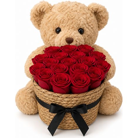Ours en Roses 21 Têtes pour Anniversaire Rouge 38 cm