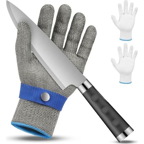 2pcs Gant anti Coupure Niveau 9, Gants Anti Coupure, Gant de Boucher Résistant aux Coupures, Gants Résistants Coupures acier Inoxydable, Protection Contre les Coupures du Quotidien(L) (1/4)