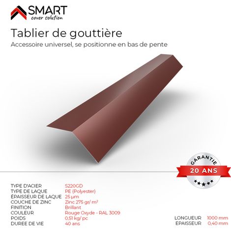 Bravo The Smart Solution – Tablier de gouttière en acier – Tôle de couverture – Rouge oxyde RAL 3009 – Longueur 1m – Épaisseur 0.40mm pour protection contre infiltrations