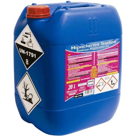 FPLUS hipoclorito sodico 20lt.25kg.pqs , Desinfectante clorado con propiedades bactericidas, oxidantes y eliminador de materia
orgánica del agua.
Dosis: añadir el producto en ausen