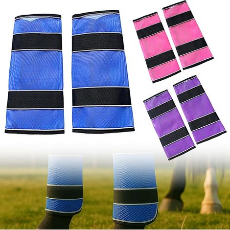 Guêtres Anti-Mouches 2 pièces pour Chevaux, protège-Jambes Respirant en Tissu Filet avec Rayures réfléchissantes, Velcro réglable, Accessoires d'équitation (Rose) (1/5)