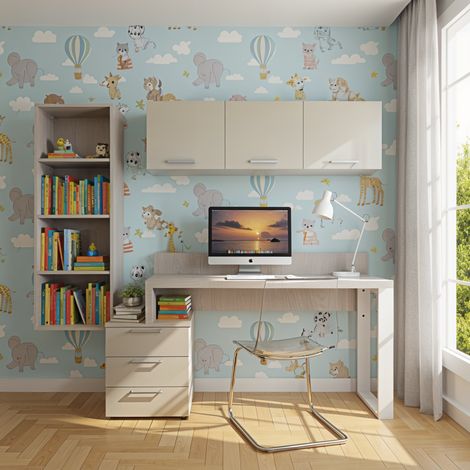 Angolo libreria design con cubotti e cassettiera - Soluzione moderna e salvaspazio - Rovere rock