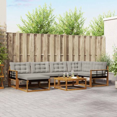 vidaXL Outdoor-Sofagarnitur mit Kissen 7 pcs Natürlich und Hellgrau (1/5)