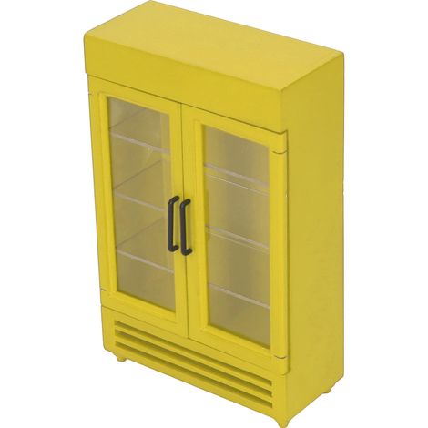 Réfrigérateur miniature factice pour maisons de poupées, exquis réfrigérateur portable en bois pour maisons de poupées à l'échelle 1:12, jaune. (1/5)