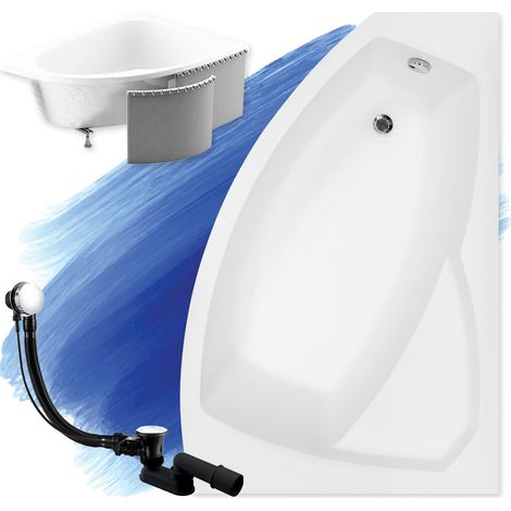 Baignoire Bain d'angle 130x85 Droite avec des panneaux en polystyrène, Siphon de bain et pieds (support) - Set 4en1 - Fabriqué en UE - BADLAND RIMA