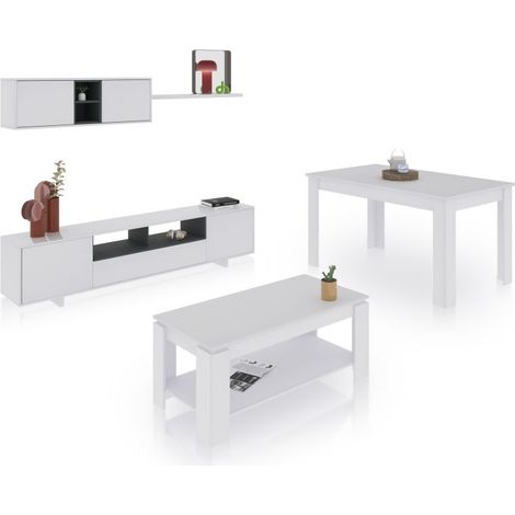 Pack salón con mesa de centro y mesa de comedor Kenzo Max V1A Blanco Brillo - Gris Antracita (ancho) x 46cm (alto) (1/5)