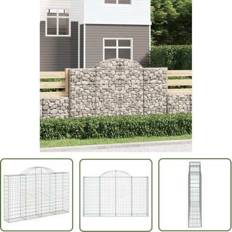 The Living Store Panier de gabions arqué 200x30x120/140 cm Fer galvanisé - Paniers De Gabions - Mur De Gabions - Clôture Végétale - Décoration Jardin - Séparation Jardin (1/5)