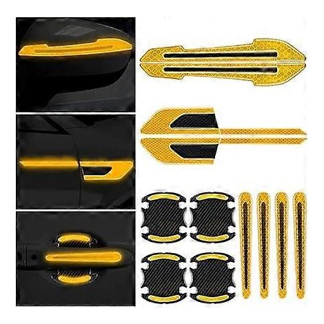 Autocollant réfléchissant pour voiture, film protecteur pour poignées de portières, autocollant pour rétroviseur, autocollant pour pare-chocs, convient à la plupart des voitures, lot de 12 (jaune) (1/5)