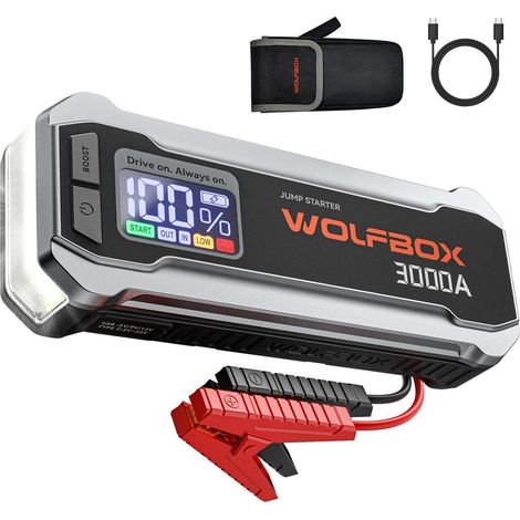 Démarreur de voiture 3000A avec lampe LED, écran HD, charge rapide USB-C (1/5)
