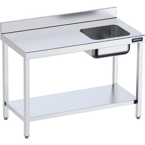 Table de chef Inox avec bac à Droite et étagère - Gamme 600 - Distform
