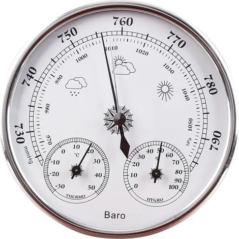 Lntyq Thermomètre hygromètre à cadran avec thermomètre de 130 mm, hygromètre et pression atmosphérique, baromètre thermomètre hygromètre avec cadre