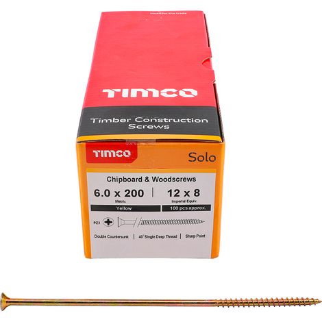 TIMco 6.0 x 200mm Solo Zinc & Yellow Woodscrew Qty 100